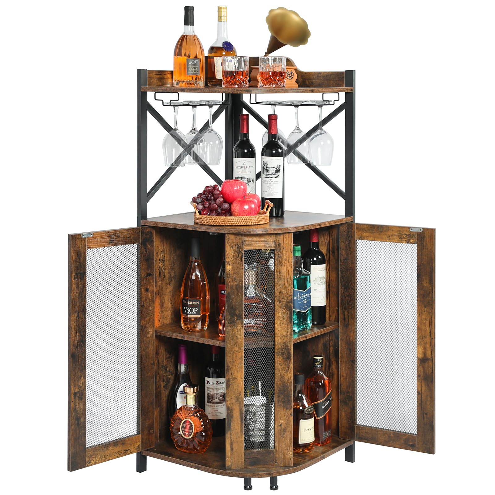 JKsmart Corner Bar Cabinet with Mesh Door for Farmhouse Home Decor, Rustic Brown
| JKsmart 4-Tier Wine Cabinet with Gla